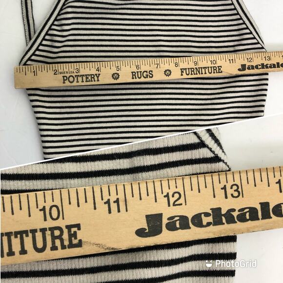 Silence + Noise Ivory Black Striped Stretch Harness Backless Night Out Dress M - Picture 11 of 16